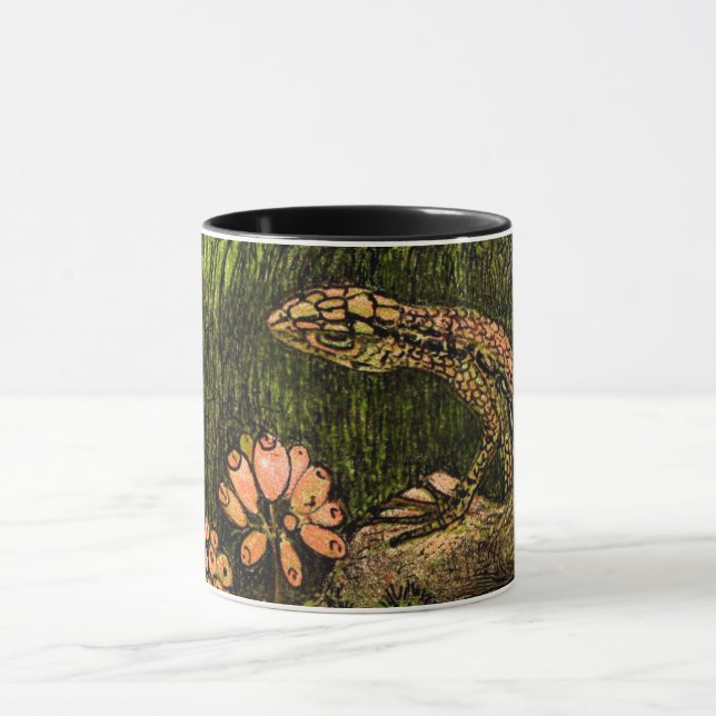Caneca Neerlandês Art Nouveau Lizard e flores selvagens (Centro)