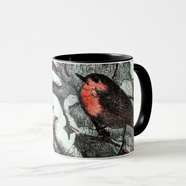 Caneca Neerlandês Art Nouveau Robin Bird no inverno (Frente Esquerda)