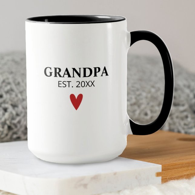 Caneca Negra Branca, Avô Nascido, Mug (A simple grandpa birth announcement mug)