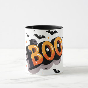 Caneca Negrito 3D Laranja e Preto BOO Halloween