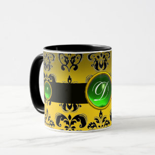 CANECA NEGRO AMARELO DAMASK EMERALD GREEN MONOGRAM