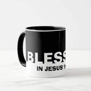 Caneca Negro Moderno BECIDO Em Nome De Jesus Mug Cristão