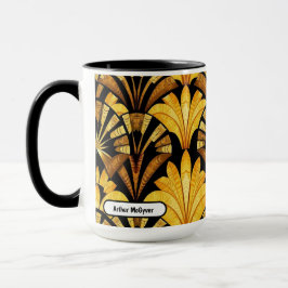 Caneca Neo Deco Dourado Padrão Abstrato Geométrico