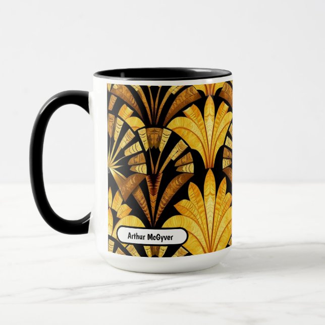 Caneca Neo Deco Dourado Padrão Abstrato Geométrico (Esquerda)