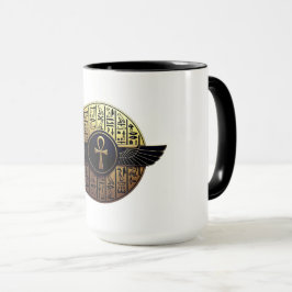 Caneca NeoAnkh 3D Golden Winged Ankh & Hieroglyphs