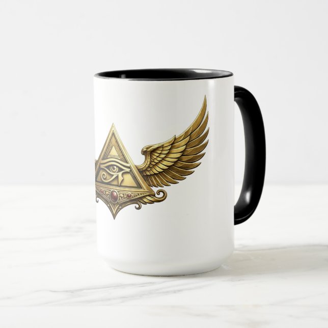 Caneca NeoAnkh Egyptian Eye of Horus Gold Winged Pyramid (Frente Esquerda)