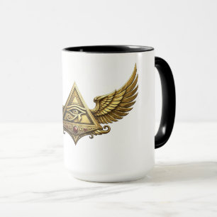 Caneca NeoAnkh Olho Egípcio de Hórus Pirâmide Alada Doura