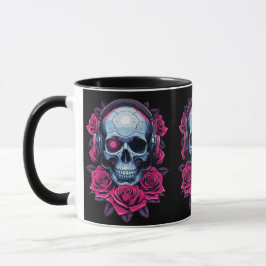 Caneca Néon Cyber Death Skull e Rosas Black