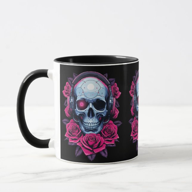 Caneca Néon Cyber Death Skull e Rosas Black (Esquerda)