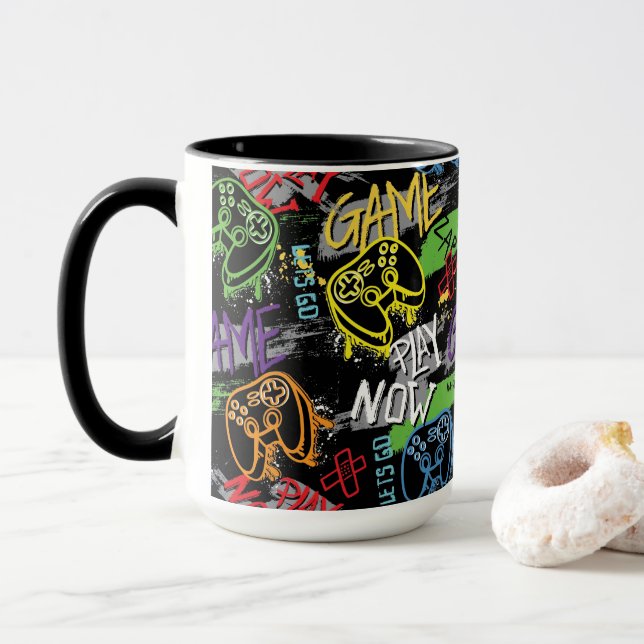 Caneca Neon Graffiti Gaming Pattern (Com Donut)