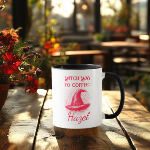 Caneca Neon Halloween personalizável - Red Witch Hat