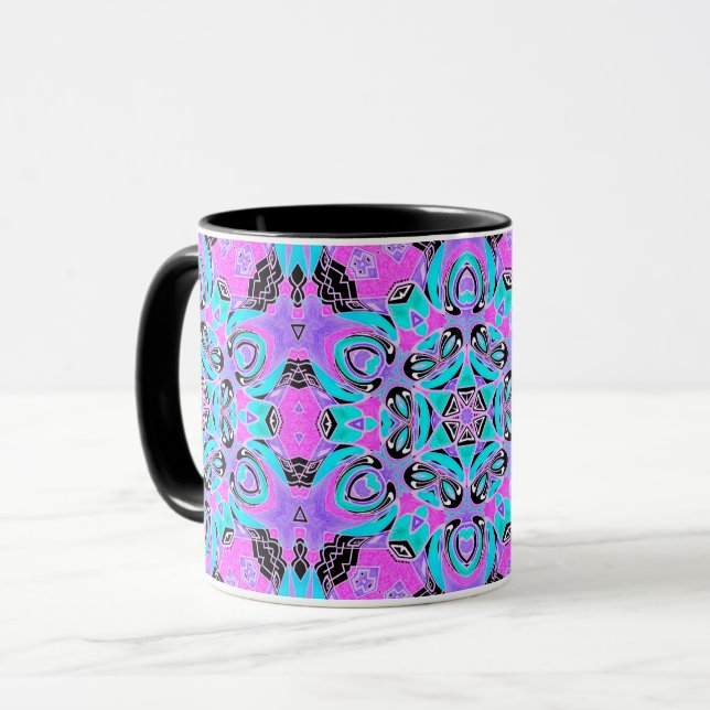 Caneca Neon kaleidoscope, mandala (Frente Esquerda)