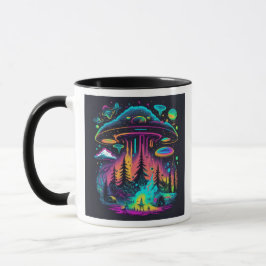 Caneca Neon OVNI e Alienígena Cena Psicodélica