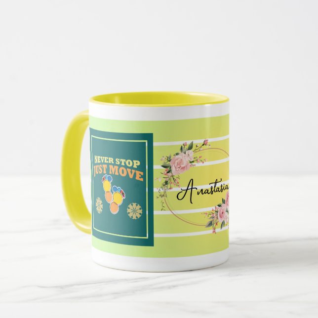 Caneca Never Stop, Just Move – Personalized Floral Motiva (Frente Esquerda)