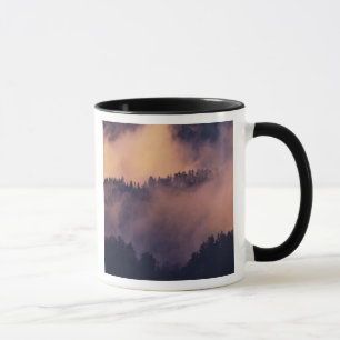 Caneca nevoeiro de inverno no vale ao pôr do sol de Mort