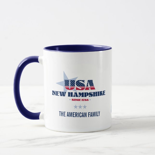 Caneca New Hampshire USA 1788 Blue Star Personalised Mug (Esquerda)