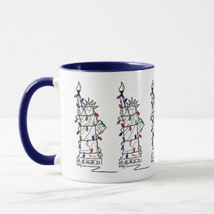 Caneca New York Statse of Liberty Holiday Lights NYC Xmas