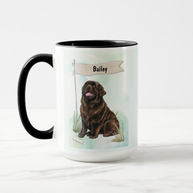 Caneca Newfoundland Aquarela Cachorro Personalizado (Esquerda)