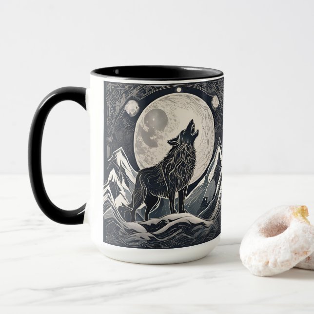 Caneca Night Wolf Howl - Moonlight & Forest Aestético (Com Donut)