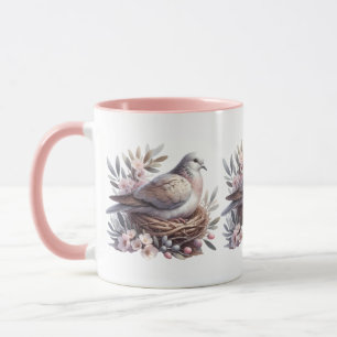Caneca Ninho de Rola com Flores e Ramos de Oliveira Cor d