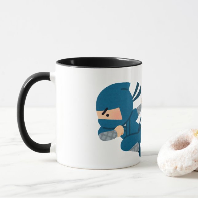 Caneca Ninja Fofa | Caneca de Café Ninja de Desenh (Com Donut)