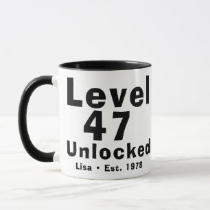 Caneca Nível 47 Desbloqueado Aniversário de 47 anos Perso