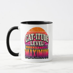 Caneca Nível de Gatinho Máximo Tipografia Retro Pôr do So
