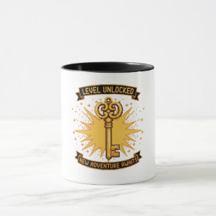 Caneca Nível Desbloqueado Jogo Retro Chave de Pixel Art  
