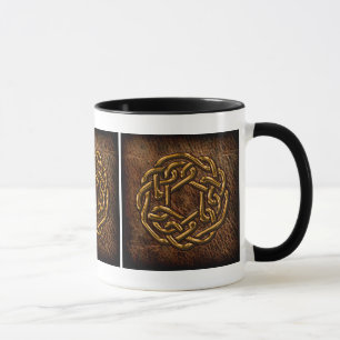 Caneca Nó celta dourado no couro