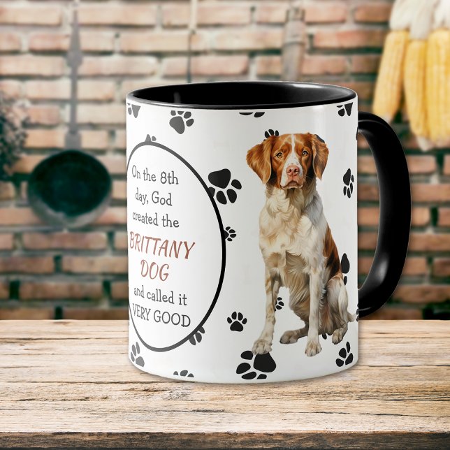 Caneca No oitavo dia Deus Criou Cães Brittany (Criador carregado)