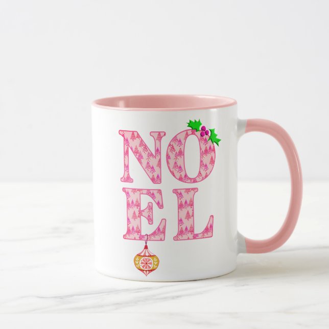 Caneca NOEL em um padrão de árvore de Natal rosa (Direita)