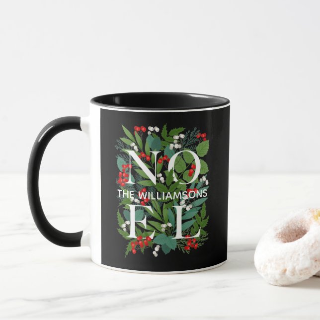 Caneca NOEL - Nome da família personalizada Natal (Com Donut)