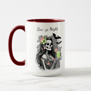 Caneca Noite de Boo-ze de Halloween Garota Esqueleto