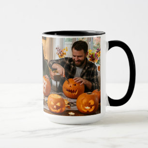 Caneca Noite de Família de Escultura de Abóbora Foto de H