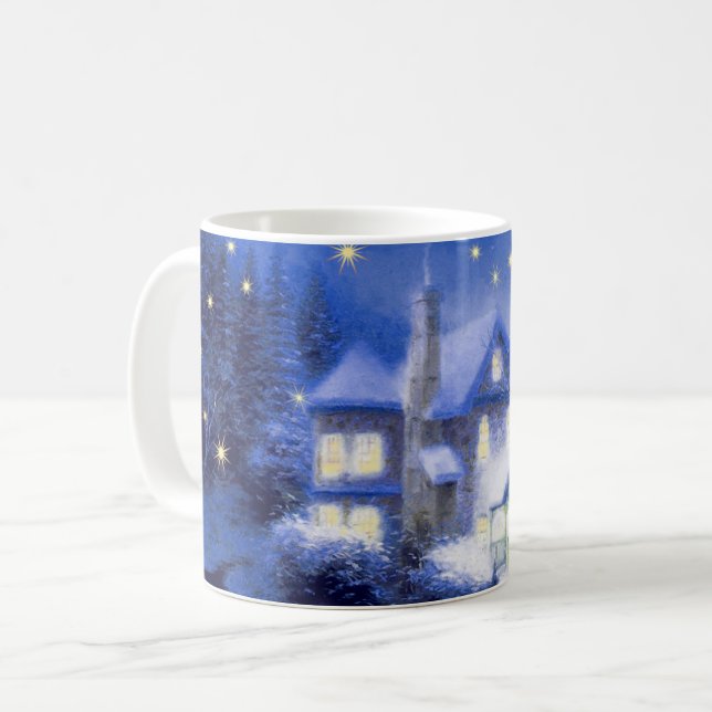 Caneca Noite Silenciosa. Presente de Pintura de Natal (Frente Esquerda)