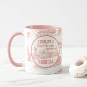 Caneca Noiva de Nashville Toile Rosa Coral no Branco