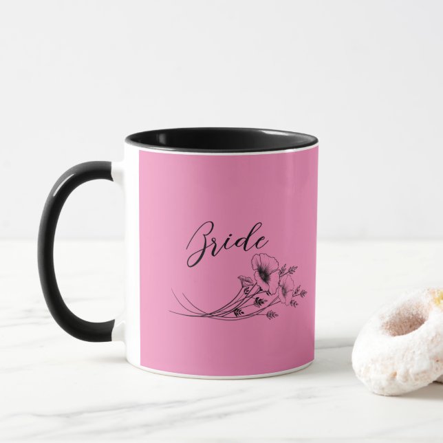 Caneca Noiva Desenhos de Flores Silvestres Rosa (Com Donut)