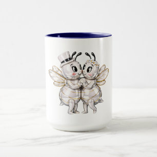 Caneca Noiva Fofa e Noivo Casal de Abelhas