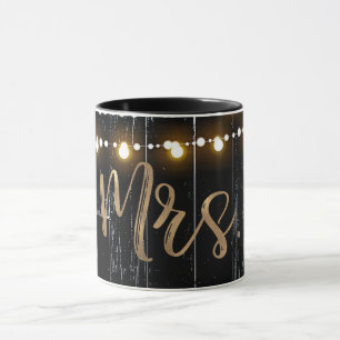 Caneca Noiva MRS Madeira Escura Rústica & Luzes de Corda