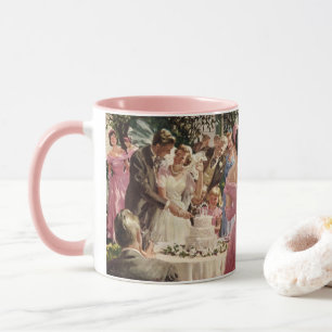 Caneca Noivos de Casamento Vintage Recém-Casados Cortam o