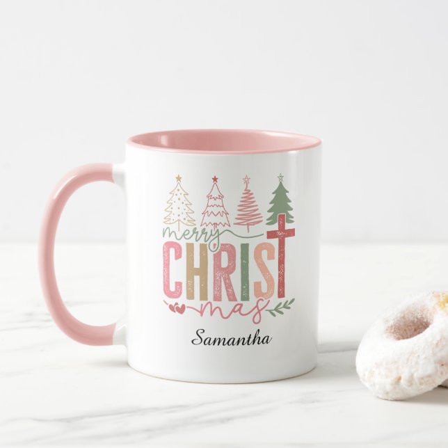 Caneca Nome Alegre Natal Modern Whimsical Pastel (Com Donut)