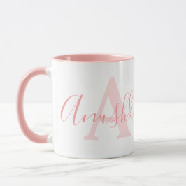 Caneca Nome Anushka significado e monograma cor-de-rosa m