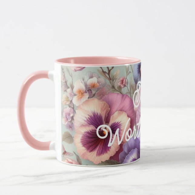 Caneca Nome Aquarela Pensamentos Vintage Flores Pastéis  (Esquerda)