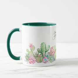 Caneca Nome Botânico da Flor do Cactus Watercolor