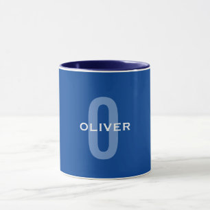 Caneca Nome Branco Azul do Monograma Personalizado