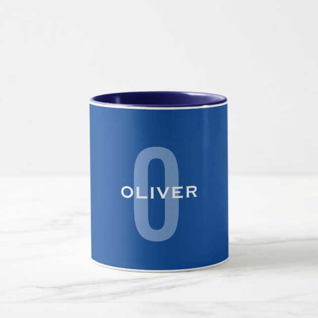 Caneca Nome Branco Azul do Monograma Personalizado (Centro)