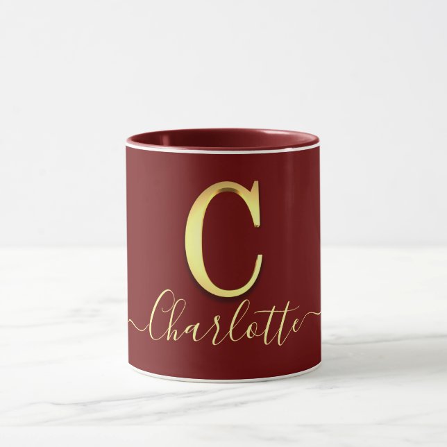 Caneca Nome C do Monograma Personalizado Elegante Dourado (Centro)