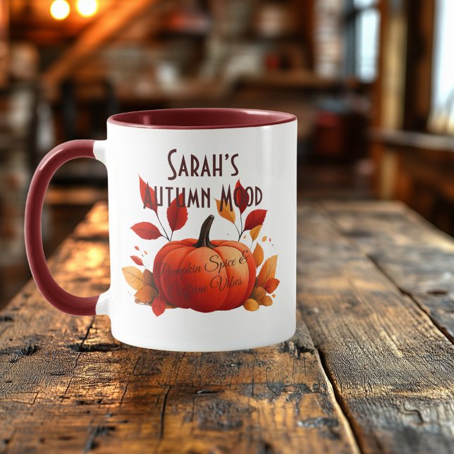 Caneca Nome: Café Humor de Outono – Vibrações de Tempero  (Criador carregado)