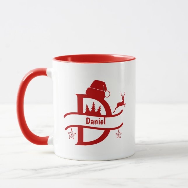 Caneca Nome Carta Santa Hat | Monograma | Inicial persona (Esquerda)