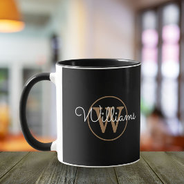 Caneca Nome com Monograma em Script Elegante Preto
